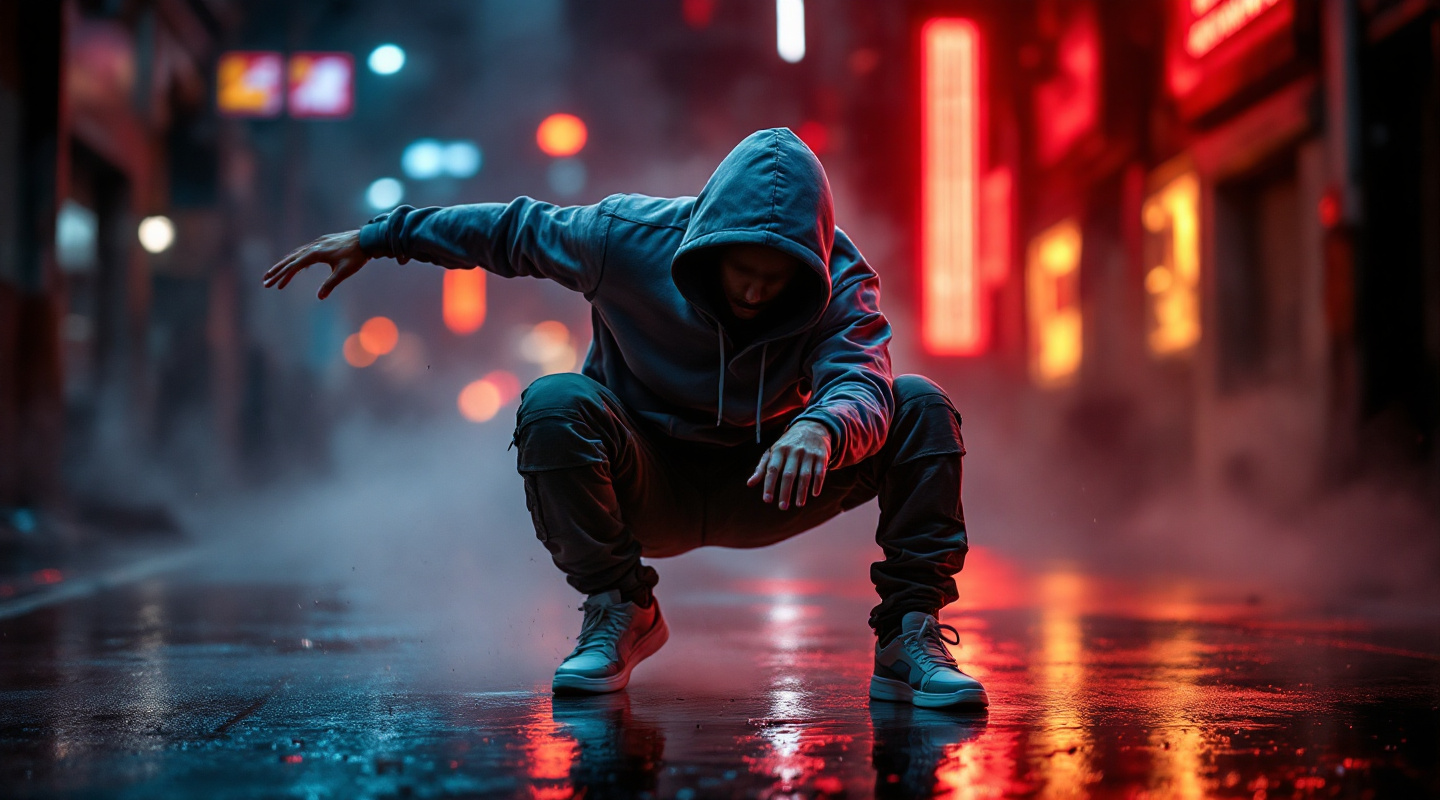 Hip hop dancer performing on urban street